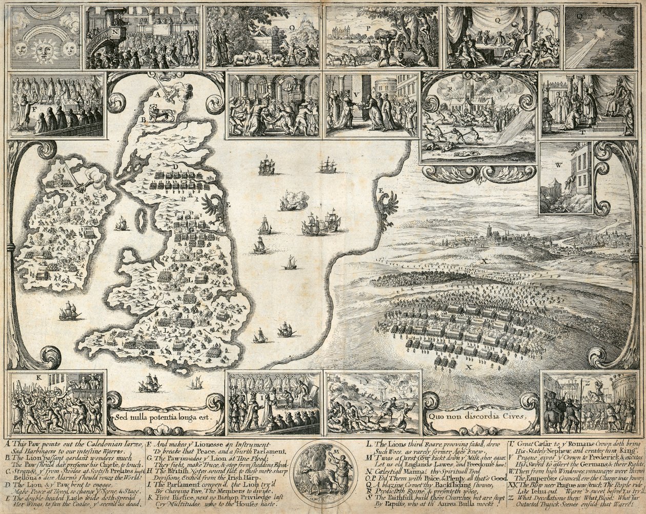 不列颠群岛地图和17世纪历史事件的插图，约1659年 作者 瓦茨劳斯·霍拉尔