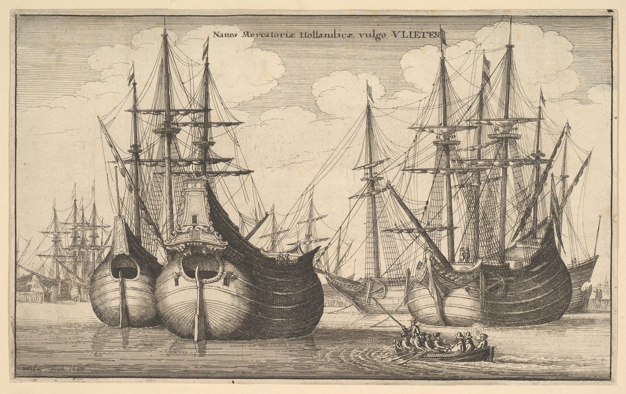 Mercantoriæ荷兰的船只，一般vlieten荷兰货轮或笛，1647。 作者 瓦茨劳斯·霍拉尔