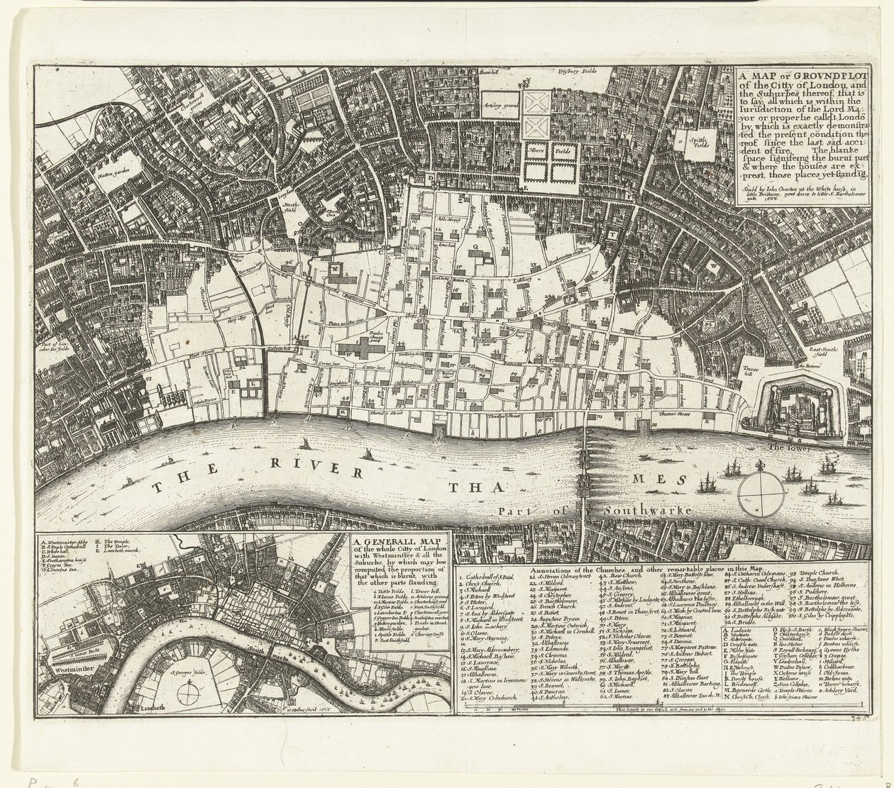 1666 年伦敦城市地图（Plattegrond van Londen na de grote brand van 1666
伦敦市及郊区地图或地形图（......）（标题见实物） 作者 瓦茨劳斯·霍拉尔