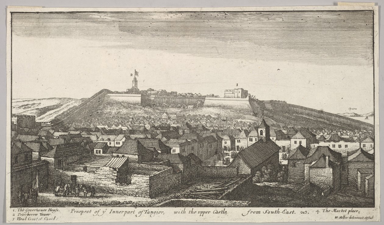 1669-73年，东南角的丹吉尔内部及其上层城堡的前景。 作者 瓦茨劳斯·霍拉尔
