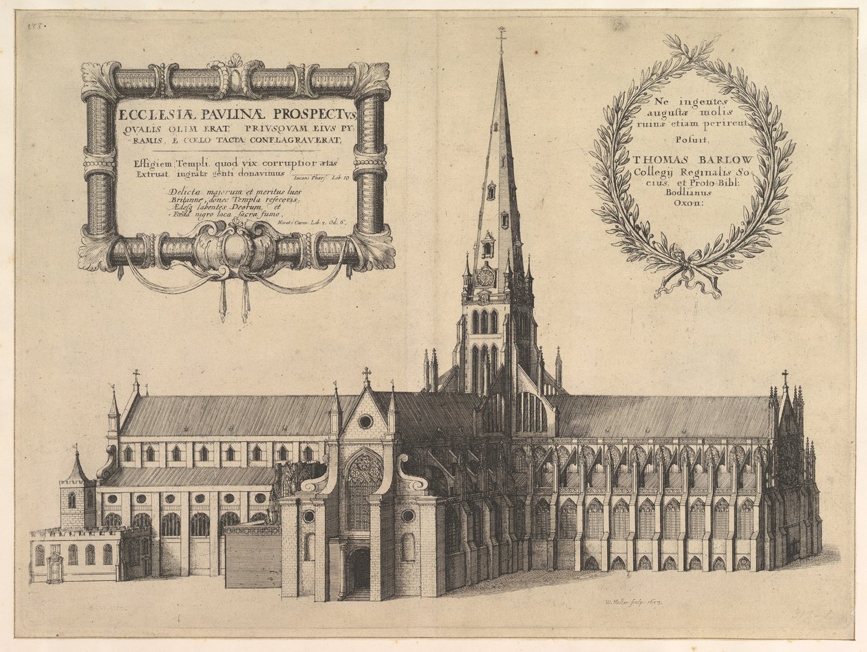 南方的圣保罗（St Pauls），展示尖顶教堂宝琳娜招募书...，1657年。 作者 瓦茨劳斯·霍拉尔