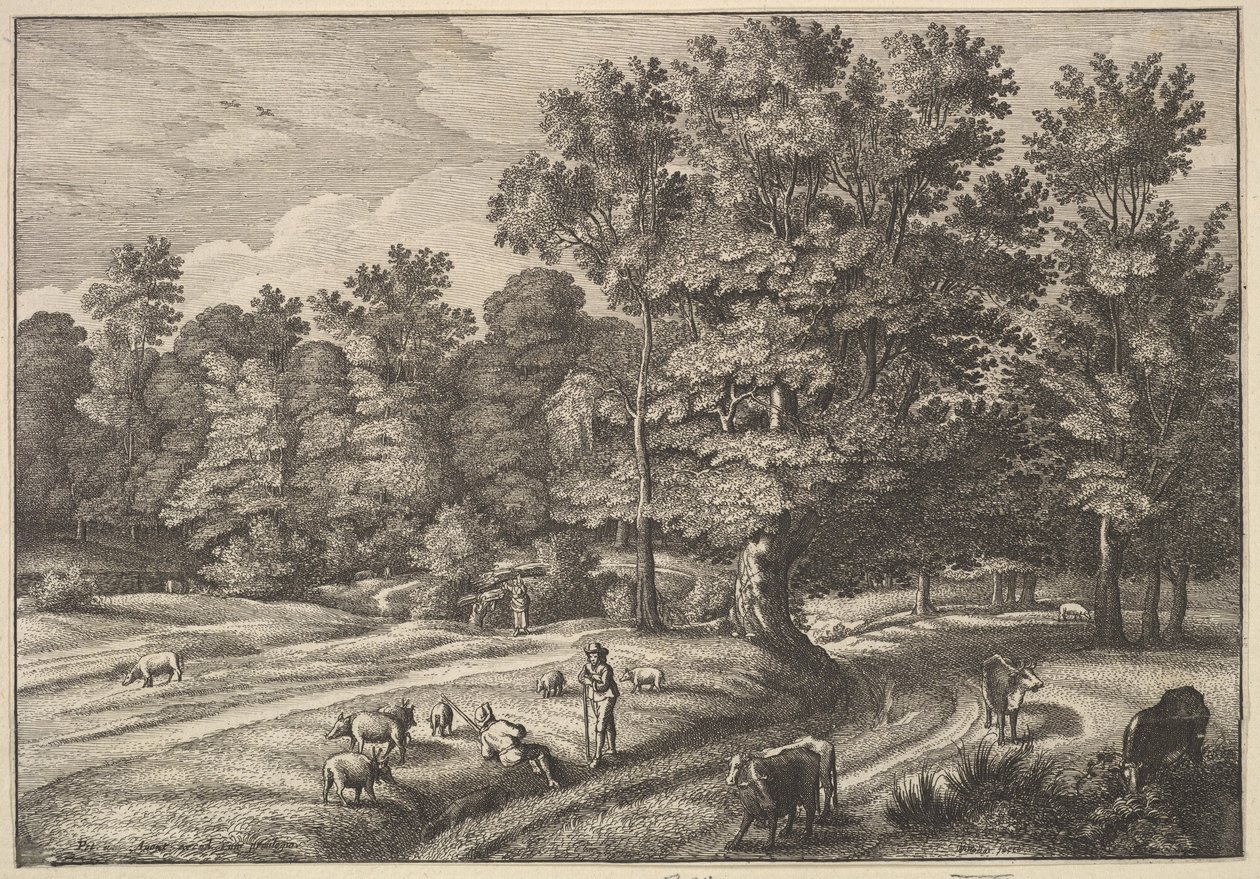 森林中的牧羊人，1648-50。 作者 瓦茨劳斯·霍拉尔