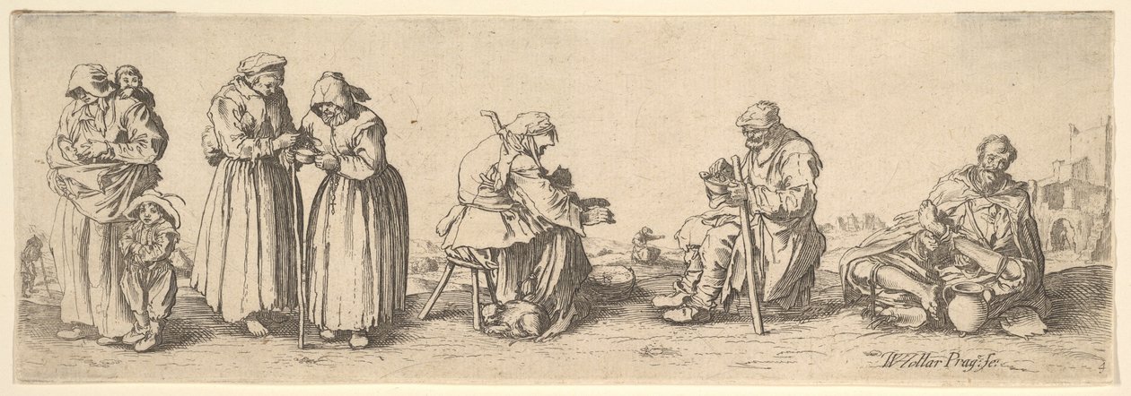 六名男女乞eg，1630年。 作者 瓦茨劳斯·霍拉尔