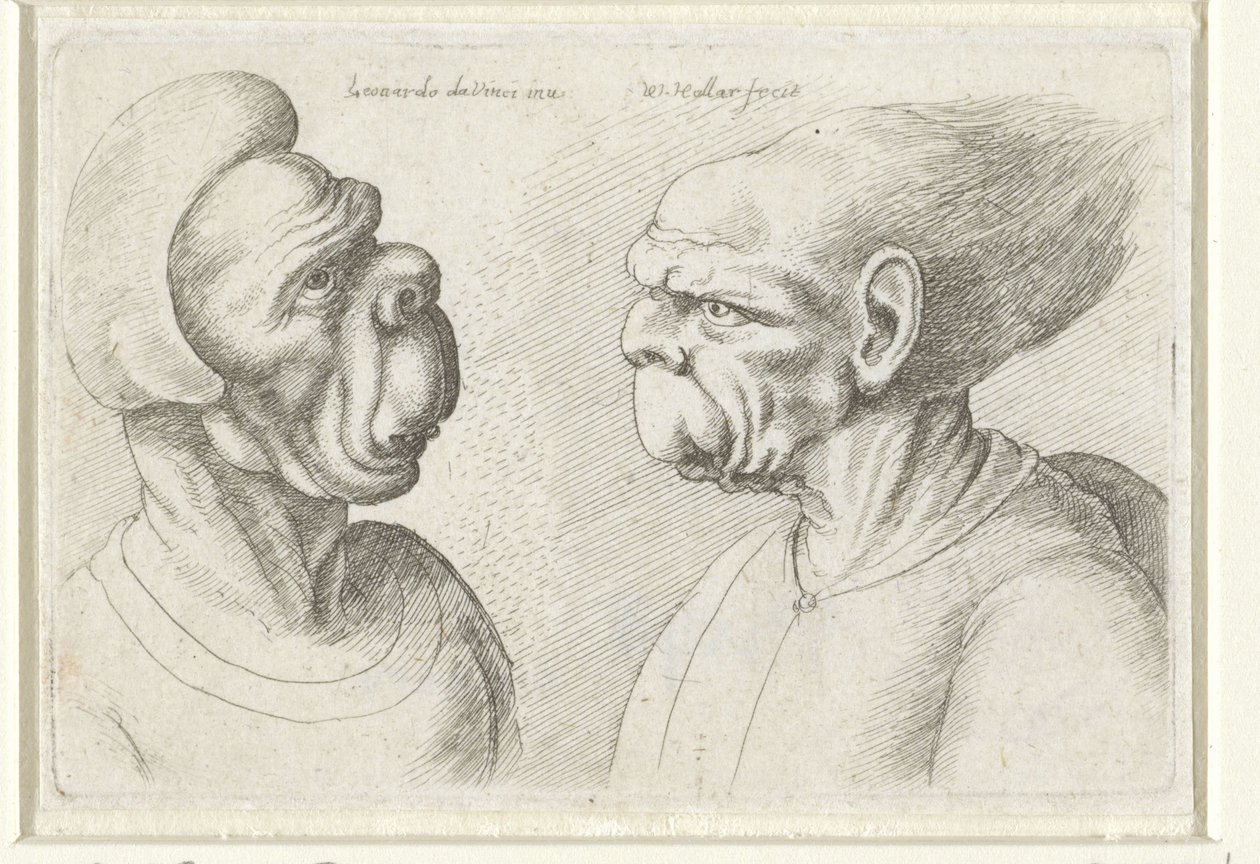 两个变形的头 Varie Figurae et probae（系列标题） 列奥纳多·达·芬奇之后的漫画、头像和畸形（系列标题） 作者 瓦茨劳斯·霍拉尔
