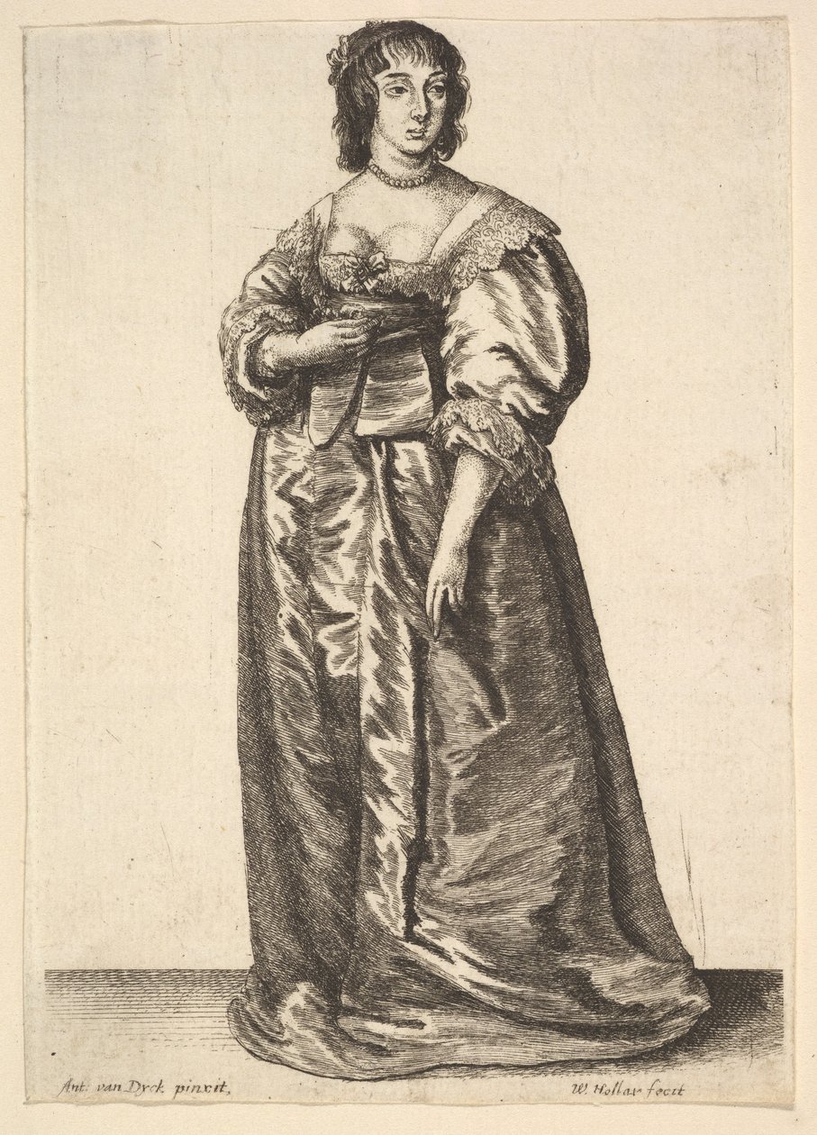 全长女士，以安东尼·范·戴克（Anthony van Dyck）为例，1625-77。 作者 瓦茨劳斯·霍拉尔