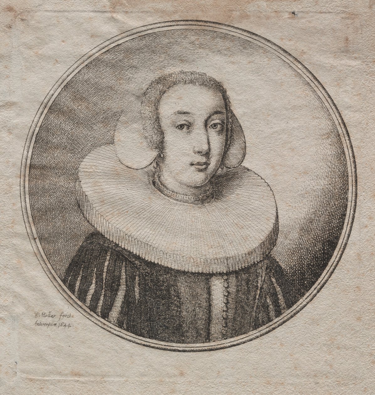 1644年，有磨石围脖的女人。 作者 瓦茨劳斯·霍拉尔