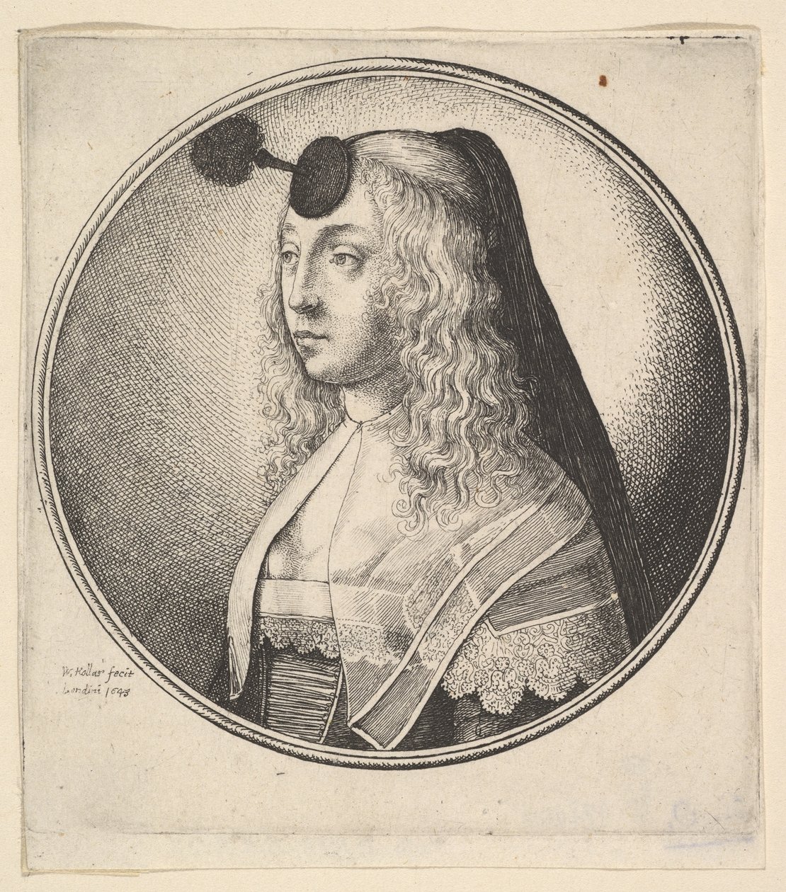 1643年，女子的额头上的胡珀特转向左。 作者 瓦茨劳斯·霍拉尔