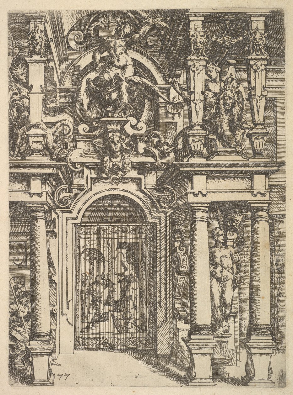 来自Architettura的装饰板，1598年。 作者 温德尔·迪特林（Wendel Dietterlin）