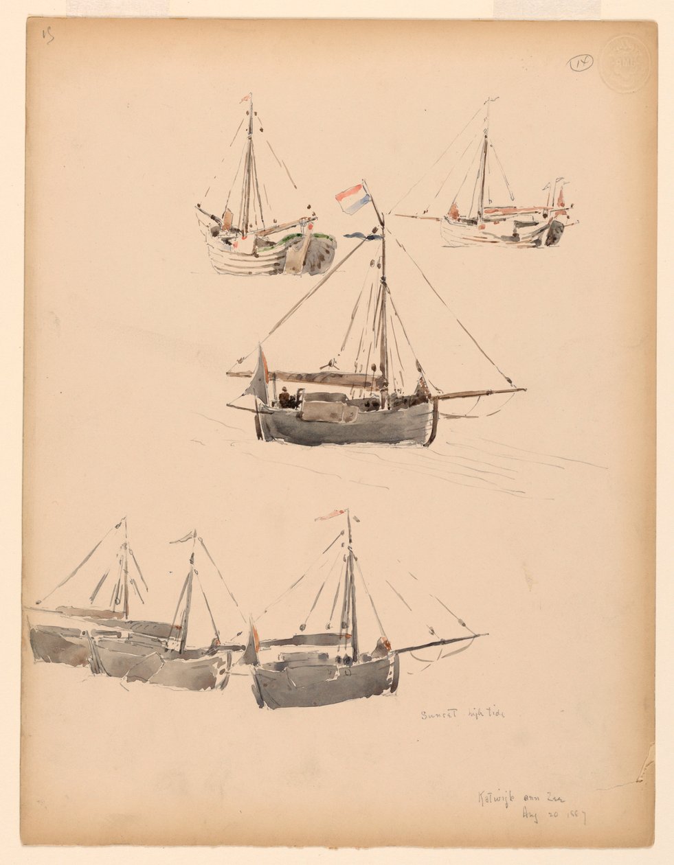 绘图，荷兰驳船，1887 年 8 月 20 日 作者 小惠特尼·沃伦
