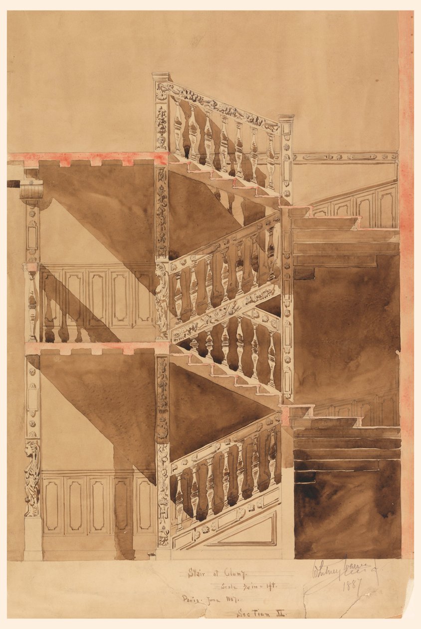 素描，巴黎克吕尼楼梯，1887 年 作者 小惠特尼·沃伦