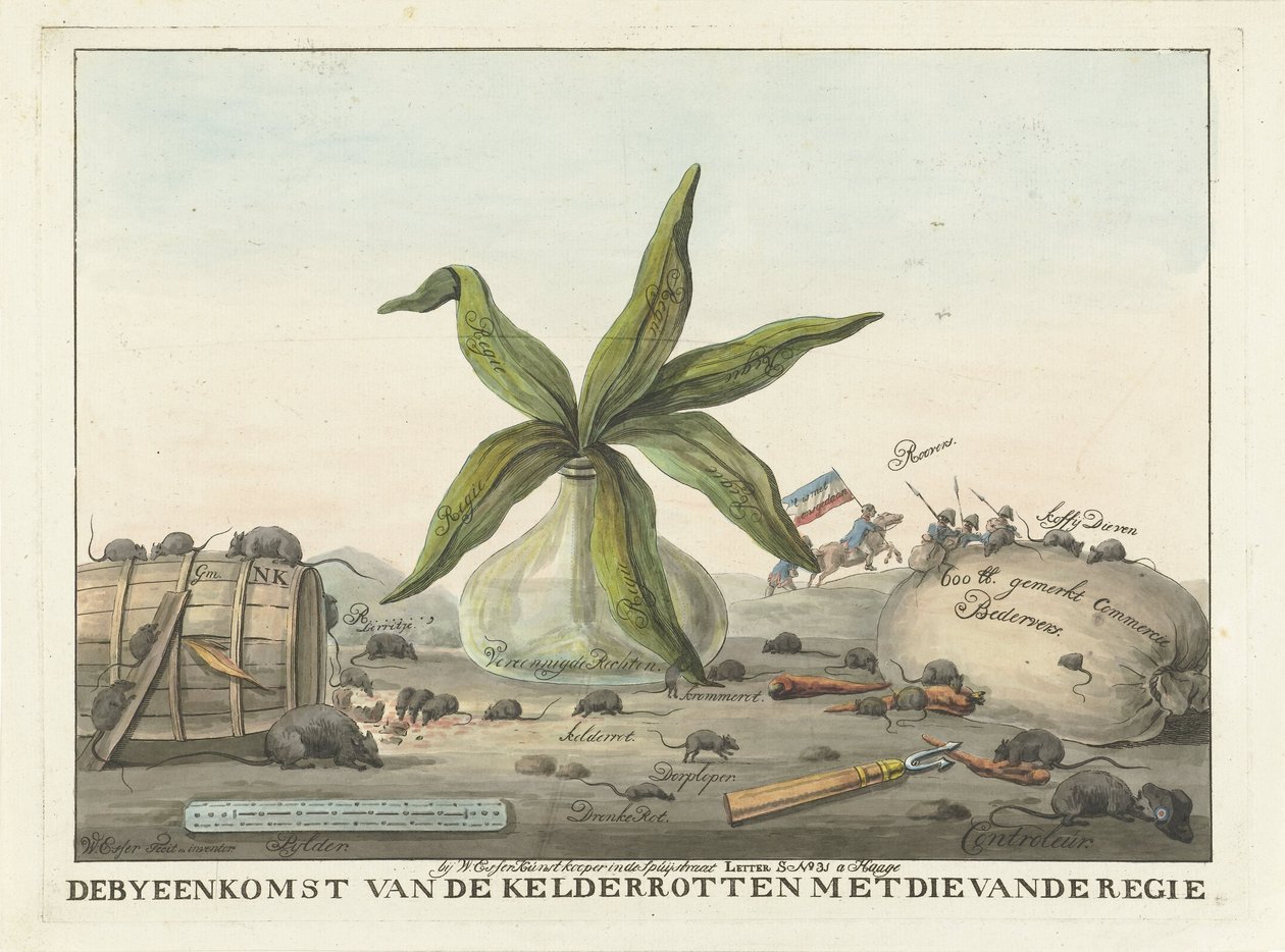关于法国杜安河的漫画，1813-1814 年
地窖强盗与董事的会面（标题见实物） 作者 维南德·埃塞尔