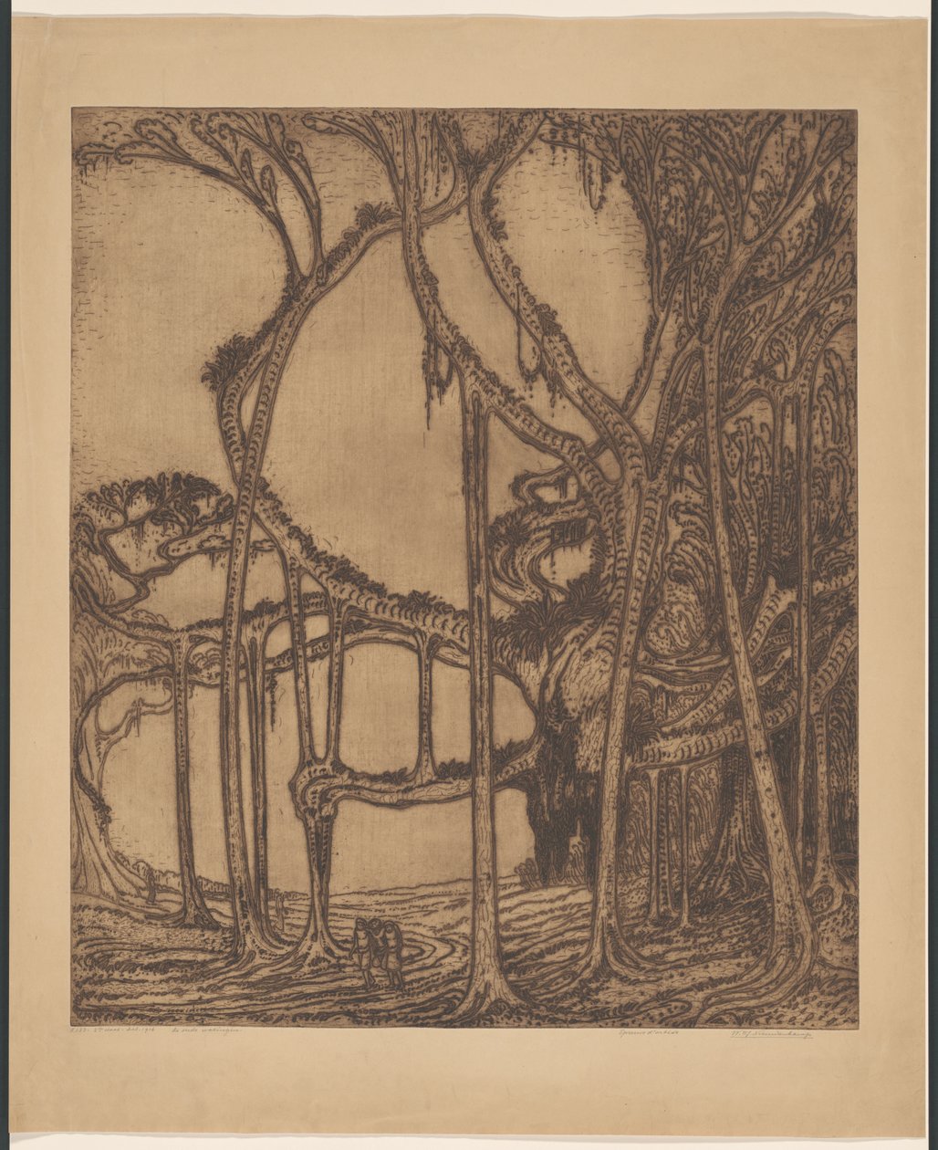 旧的 waringin（对象上的原始标题） 作者 Wijnand Otto Jan Nieuwenkamp（艺术家签名）