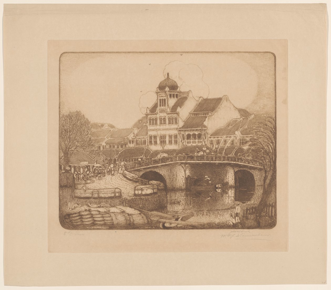 Sluyters  Co. 公司的办公楼。Kali Besar Batavia（原标题） 作者 Wijnand Otto Jan Nieuwenkamp（艺术家签名）
