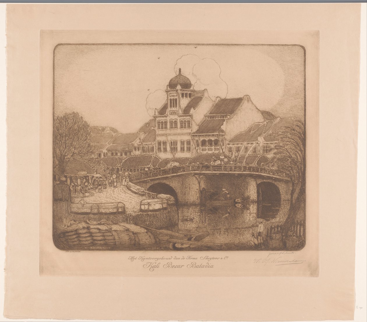 Sluyters  Co.公司的办公楼。Kali Besar Batavia（物品上的原标题） 作者 Wijnand Otto Jan Nieuwenkamp（艺术家签名）