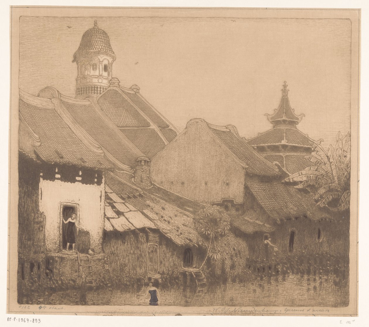 三宝垄的水上房屋 在甘榜，三宝垄（原标题） 作者 Wijnand Otto Jan Nieuwenkamp（艺术家签名）