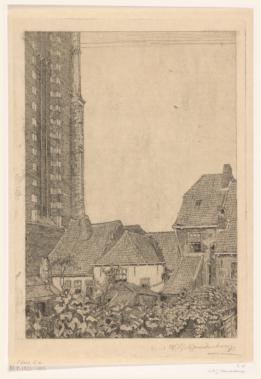 阿默斯福特 Onze-Lieve-Vrouwetoren 附近的房屋 塔脚下（原名） 作者 Wijnand Otto Jan Nieuwenkamp（艺术家签名）