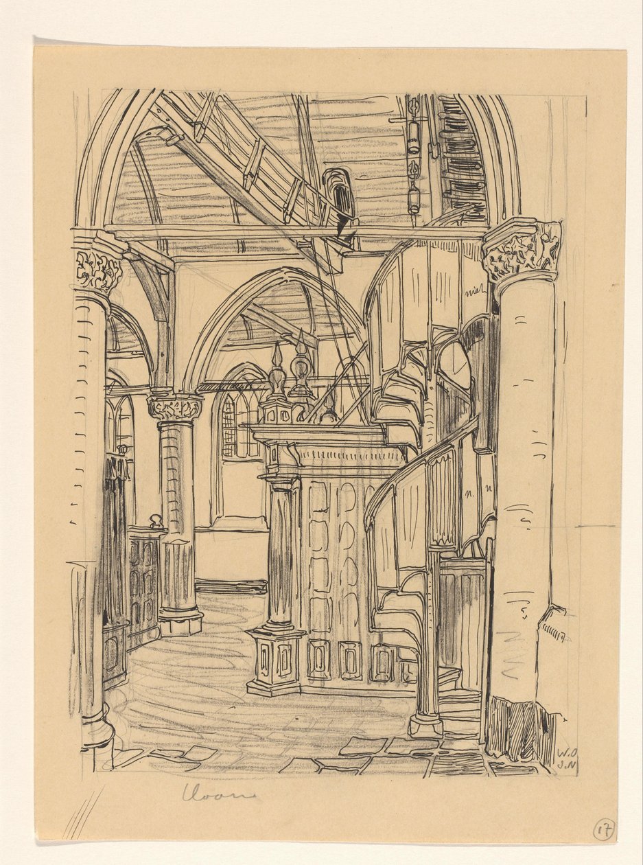 霍恩 Noorderkerk 内景 作者 Wijnand Otto Jan Nieuwenkamp（艺术家签名）