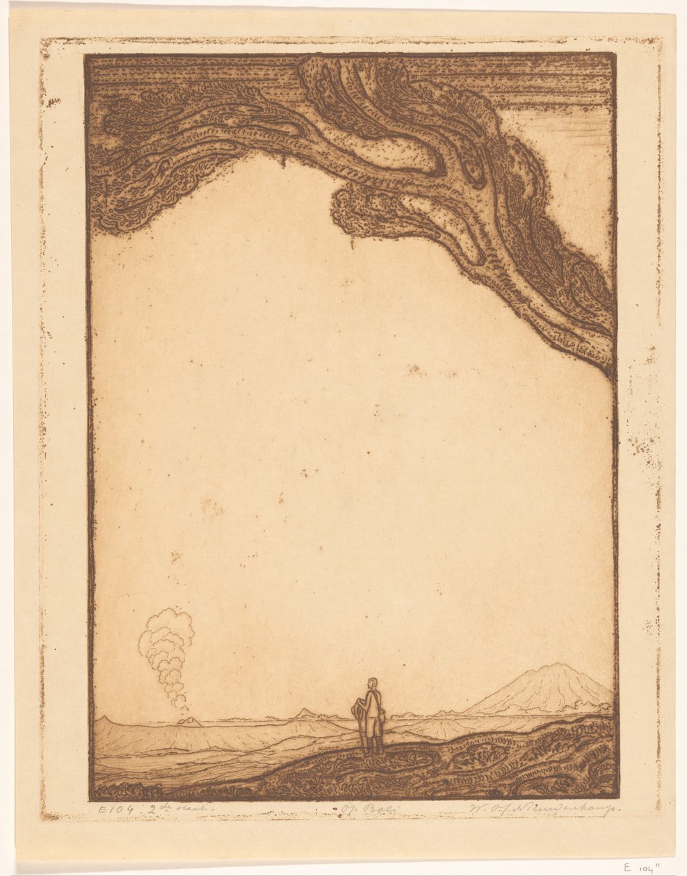 巴厘岛火山景观中的人 巴厘岛上（原标题） 作者 Wijnand Otto Jan Nieuwenkamp（艺术家签名）