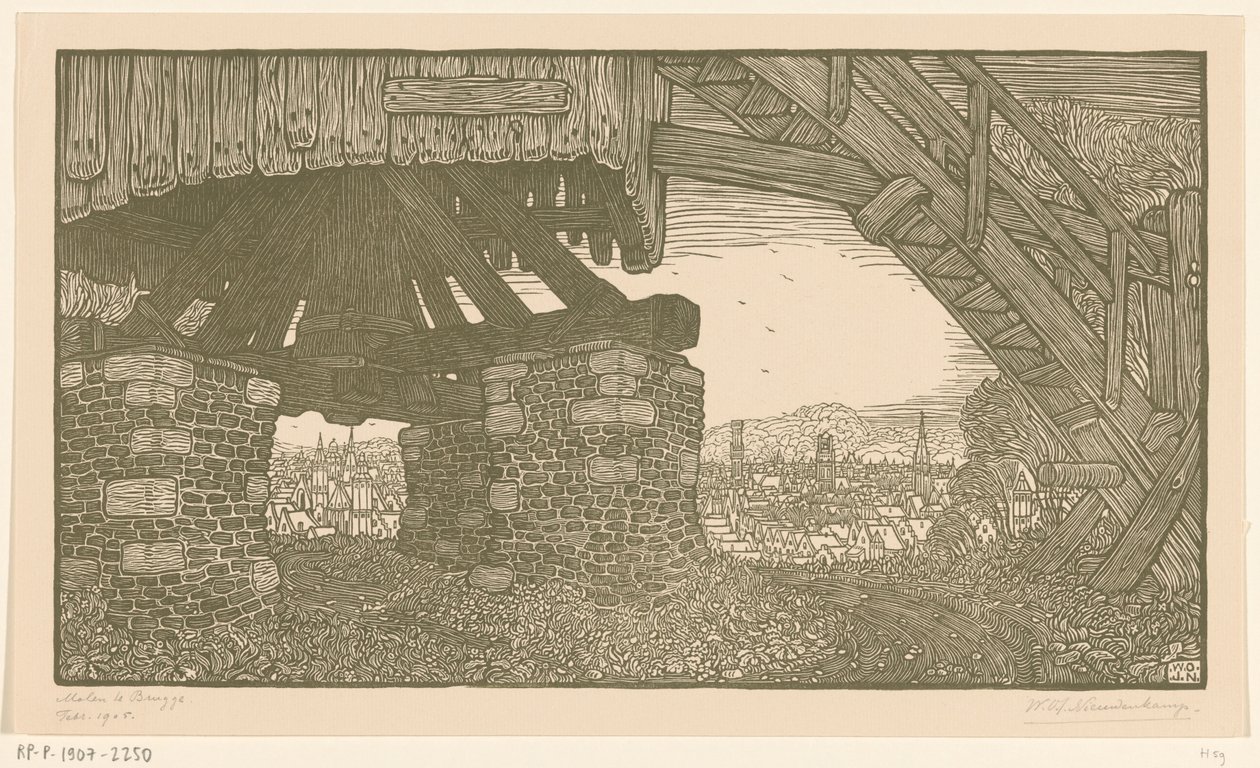 布鲁日玉米磨坊的下半部分
布鲁日的磨坊（原标题） 作者 Wijnand Otto Jan Nieuwenkamp（艺术家签名）