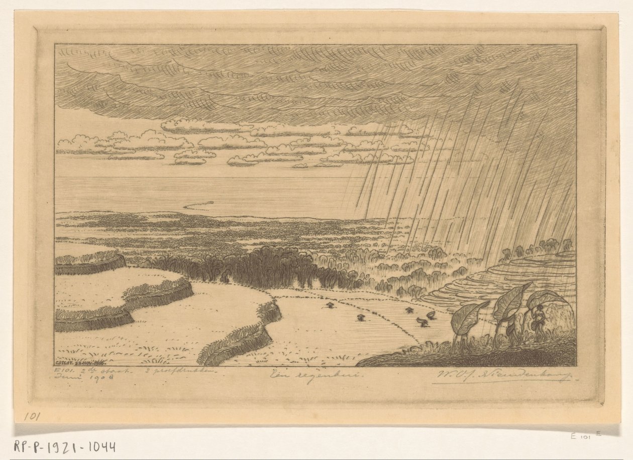 巴厘岛吉吉特附近稻田上的阵雨
暴雨（原标题） 作者 Wijnand Otto Jan Nieuwenkamp（艺术家签名）