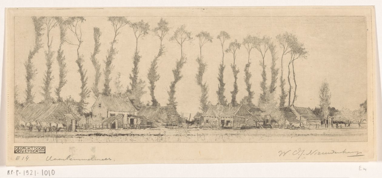 哈勒米尔湖房屋后的成排树木
在哈勒默湖（原标题） 作者 Wijnand Otto Jan Nieuwenkamp（艺术家签名）