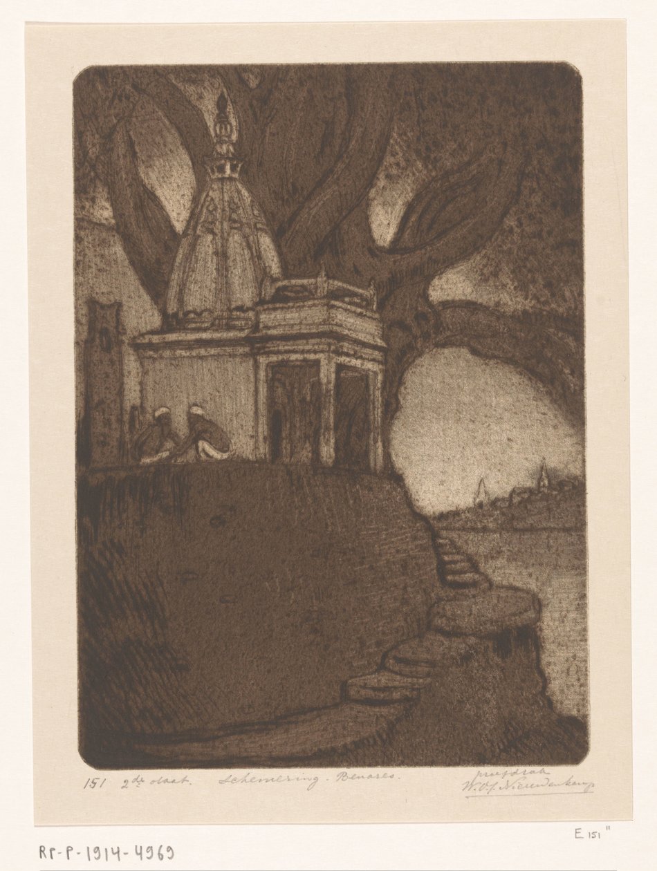 贝拿勒斯的寺庙夜景
日落，贝拿勒斯（原标题） 作者 Wijnand Otto Jan Nieuwenkamp（艺术家签名）