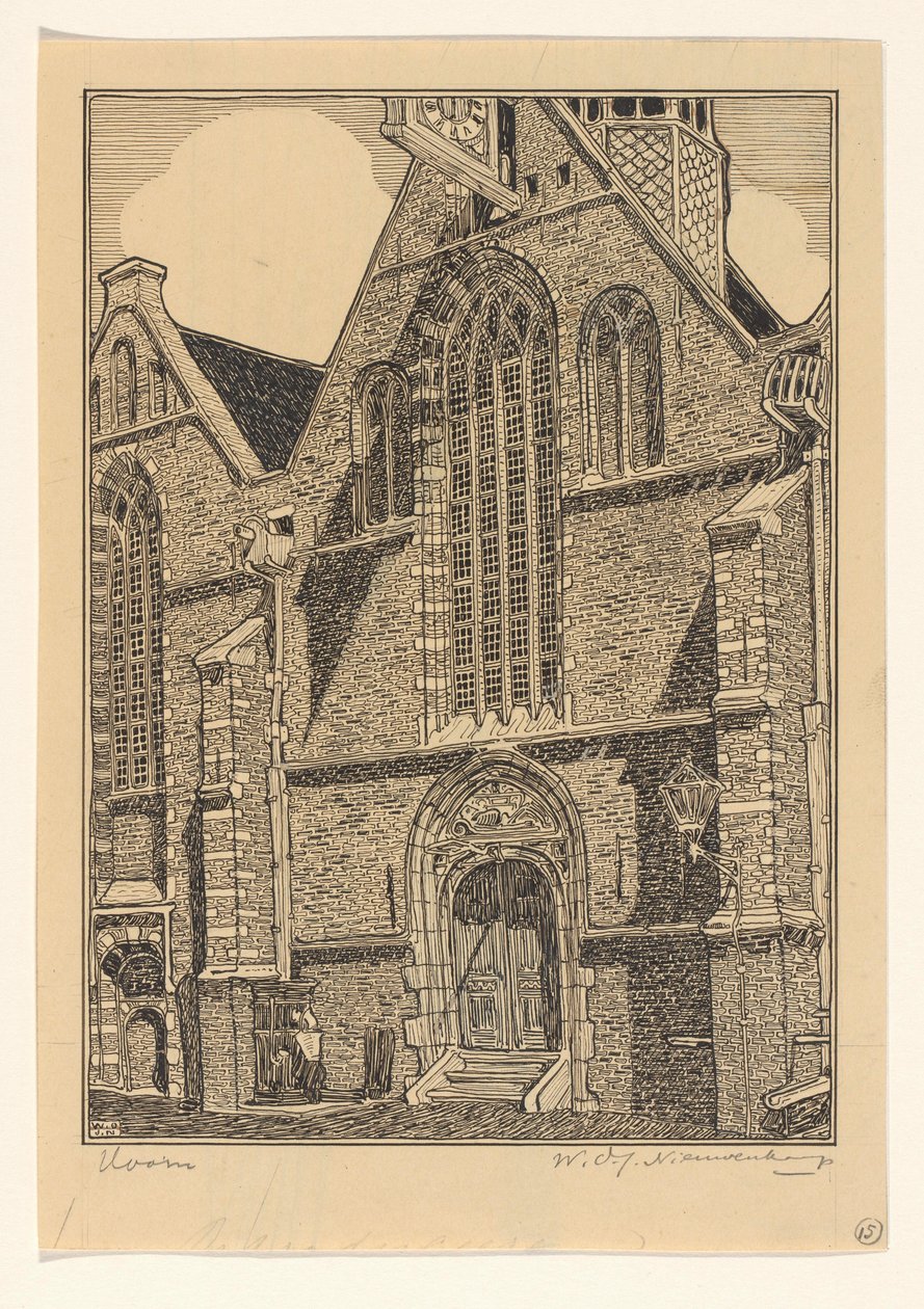 霍恩 Noorderkerk 教堂西立面 作者 Wijnand Otto Jan Nieuwenkamp（艺术家签名）