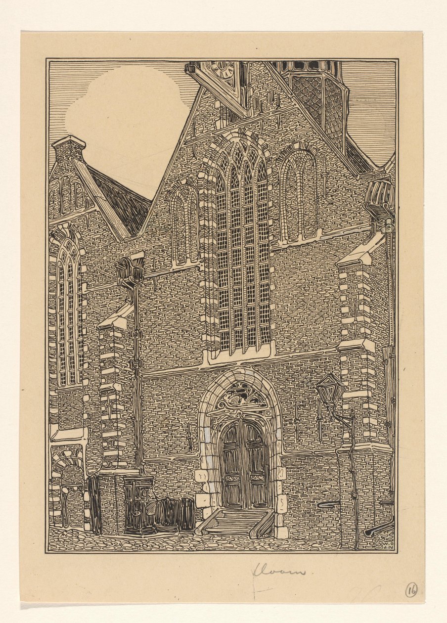 霍恩 Noorderkerk 教堂西立面 作者 Wijnand Otto Jan Nieuwenkamp（艺术家签名）