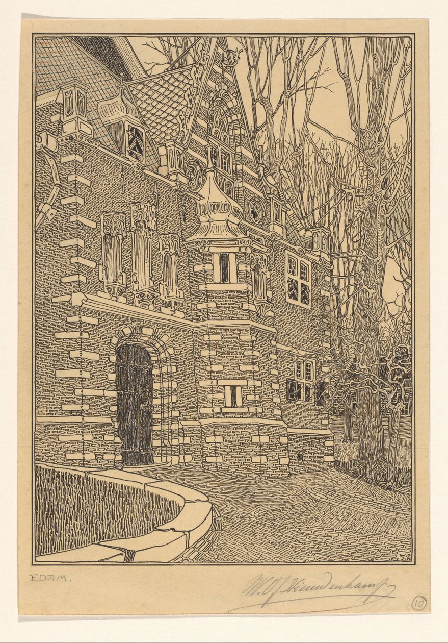 埃丹 (Edam) 格罗特 (Grote) 或圣尼古拉教堂 (Sint-Nicolaaskerk) 的南门 作者 Wijnand Otto Jan Nieuwenkamp（艺术家签名）