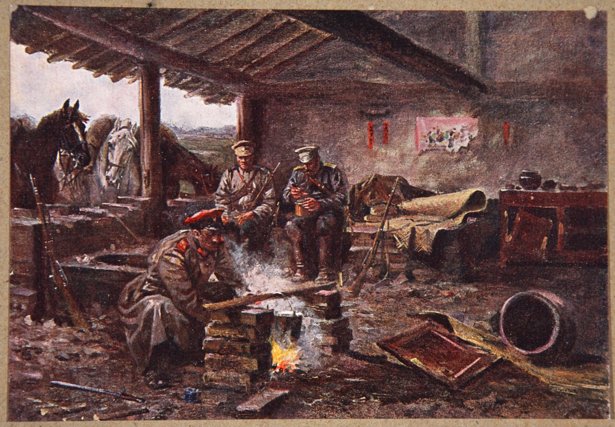 51军团的龙骑兵在被拆毁的粉丝中躲避，来自&39;满洲里的图片：来自日俄战争的图像&39;，由A. Martynoff编辑，圣彼得堡，1907年 作者 维克多·马祖洛斯基（Victor Mazourowsky）