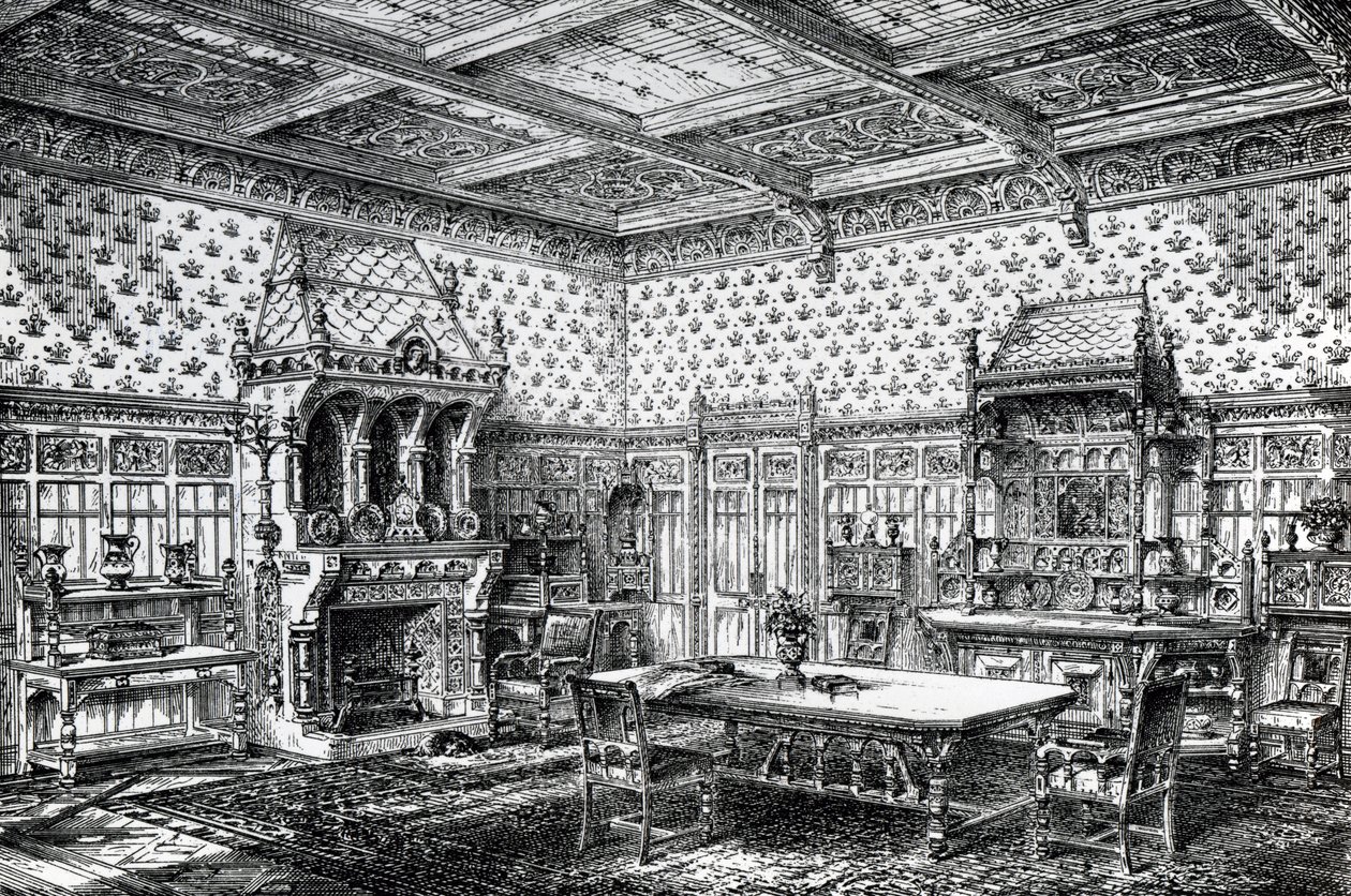 1872年9月1日出版于The House-Furnisher＆Decorator的哥特式餐厅设计 作者 威尔伯福斯·哈登