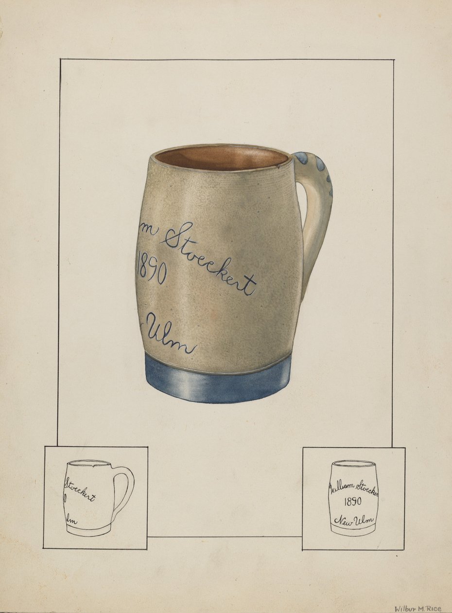 陶制啤酒杯，约1938年。 作者 威尔伯·赖斯
