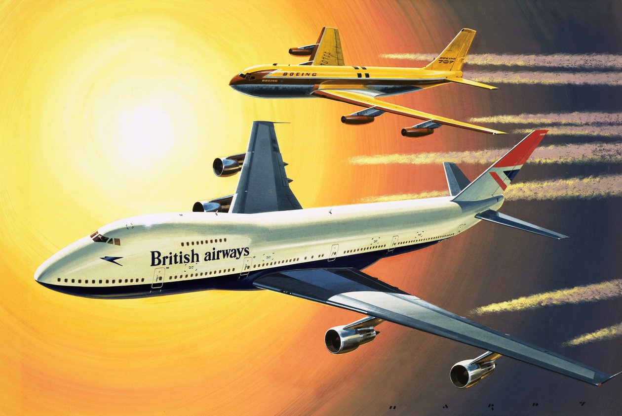 波音 747，背景为波音 707 作者 威尔夫（20世纪）哈代