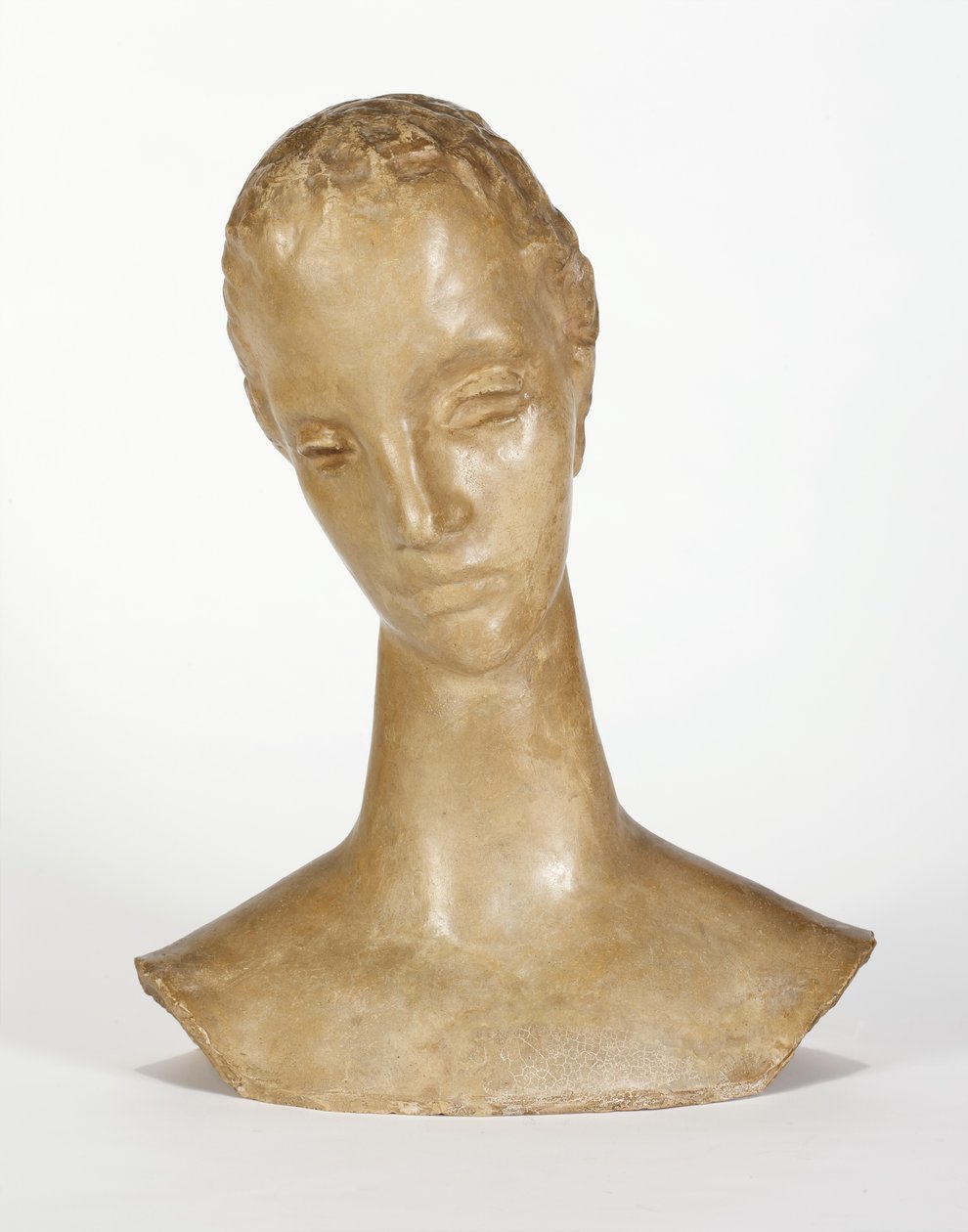 一个沉思的女人的半身像，1913-14（加工过的石头） 作者 威廉·莱姆布鲁克