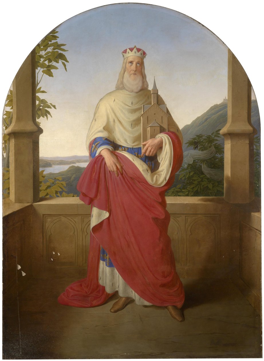 Bogdan Mandic, ou Frere Leopold dit Leopold de Castelnuovo - Saint Leopold devant le Danube et la montagne Leopoldsberg - 多瑙河景观前的圣利奥波德和背景中的利奥波德山，作者：威廉·奥古斯特 Rieder（1796-1880 年）。 布面油画 作者 威廉·奥古斯特·里德