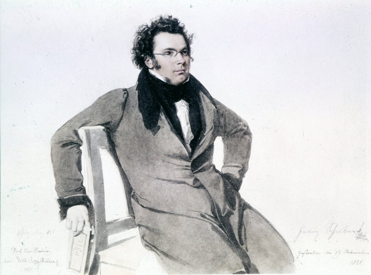 弗朗茨·舒伯特 (1797 - 1828)，奥古斯特·里德 (August Reider) 的水彩画 作者 威廉·奥古斯特·里德