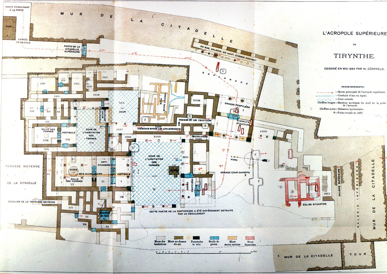 希腊蒂林斯古城地图，Heinrich Schliemann，巴黎 作者 威廉·多普菲尔德