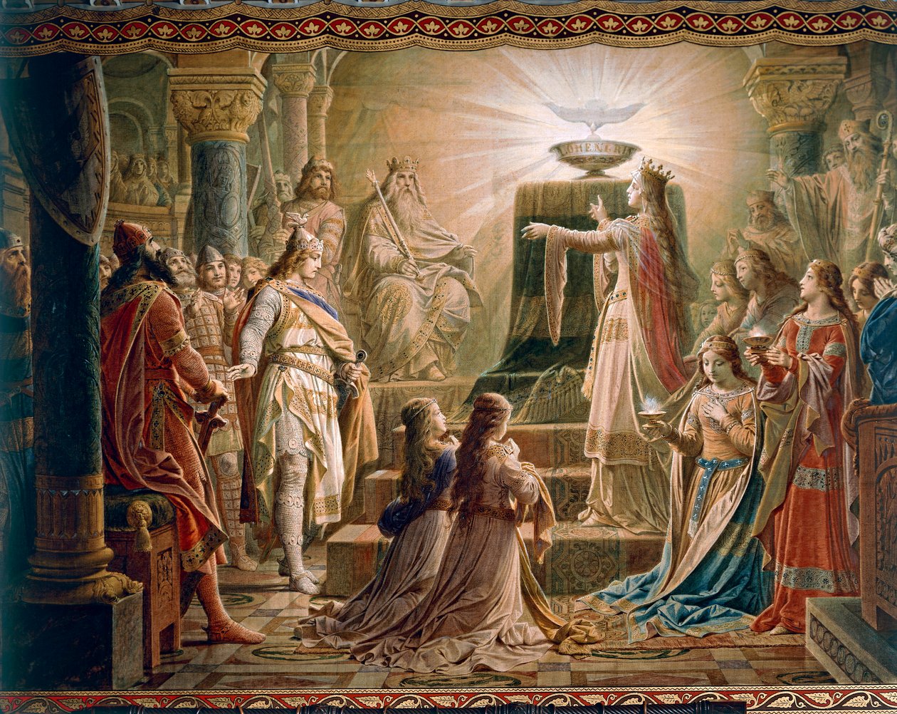 圣杯的奇迹，来自 Lohengrin Saga，沙龙（布面油画） 作者 威廉·豪斯希尔德