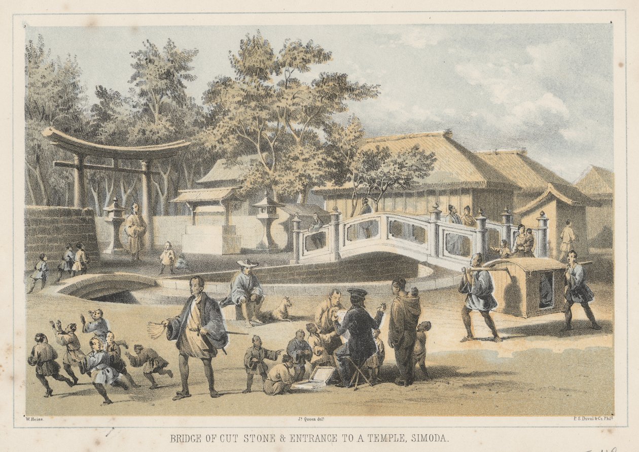 切割石桥和入口到寺庙，西莫达，1855年 作者 威廉·约瑟夫·海涅