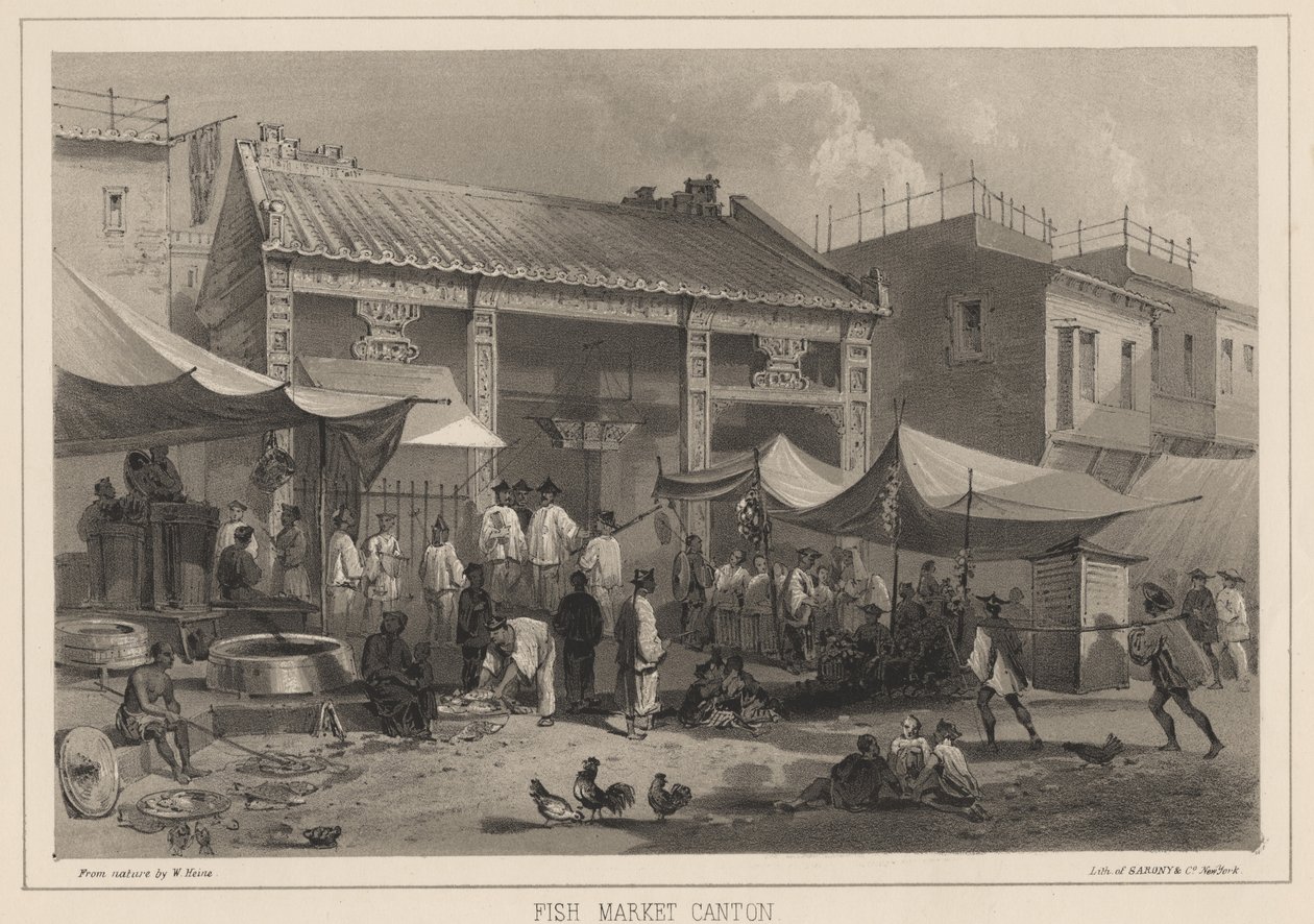 1855年，鱼市场广州 作者 威廉·约瑟夫·海涅