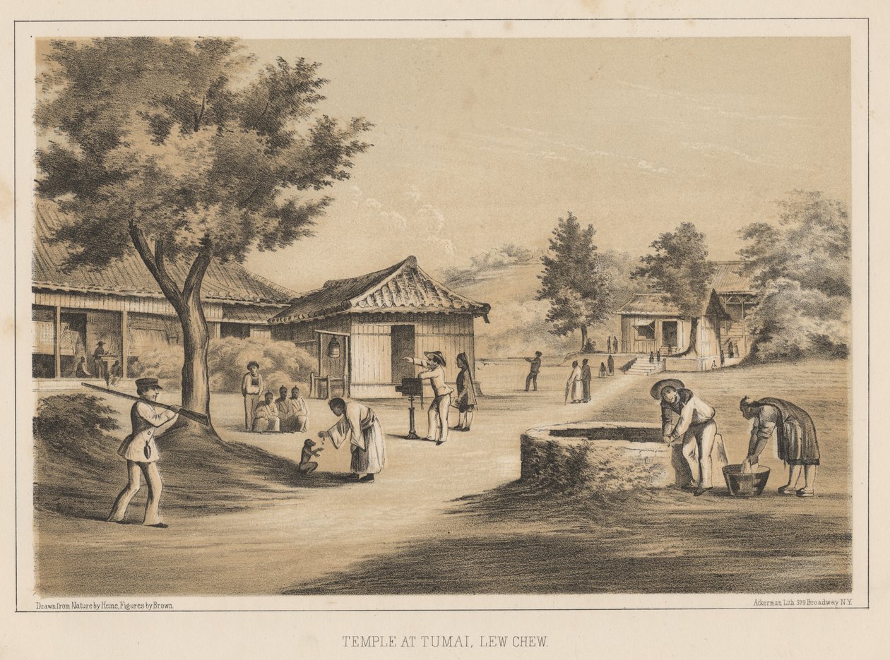 寺庙在Tumai，Lew Chew，1855 作者 威廉·约瑟夫·海涅