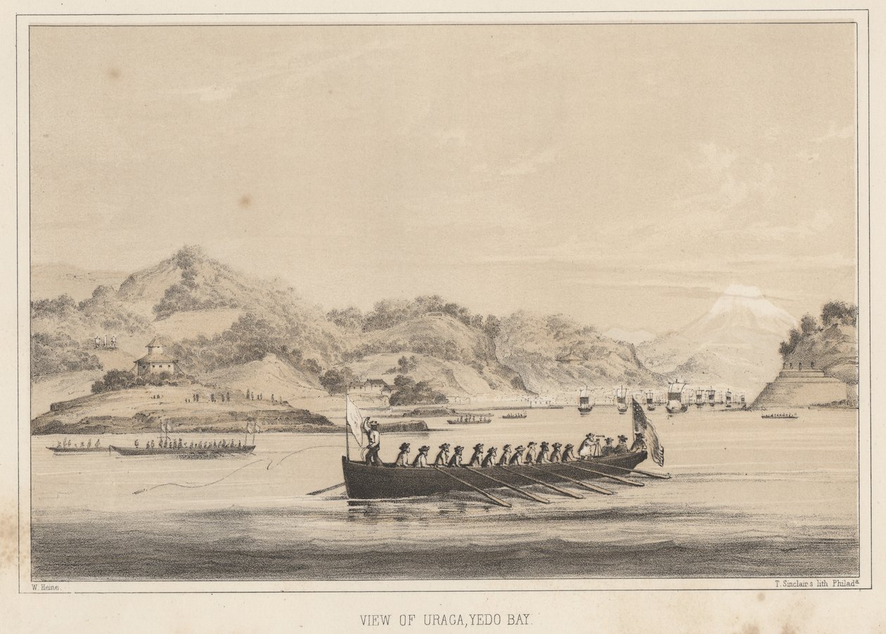 观点的Uraga，Yedo海湾，1855年 作者 威廉·约瑟夫·海涅