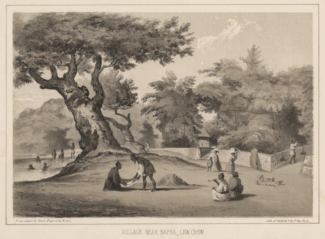 Napha附近的村庄，Lew Chew，1855 作者 威廉·约瑟夫·海涅