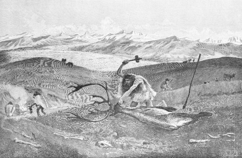 Prehistory: reindeer hunting in a Morainic landscape of Swabia higher than the last ice period; painted by W. Kranz from a sketch by Professor Klaatsh. 作者 威廉·克兰兹