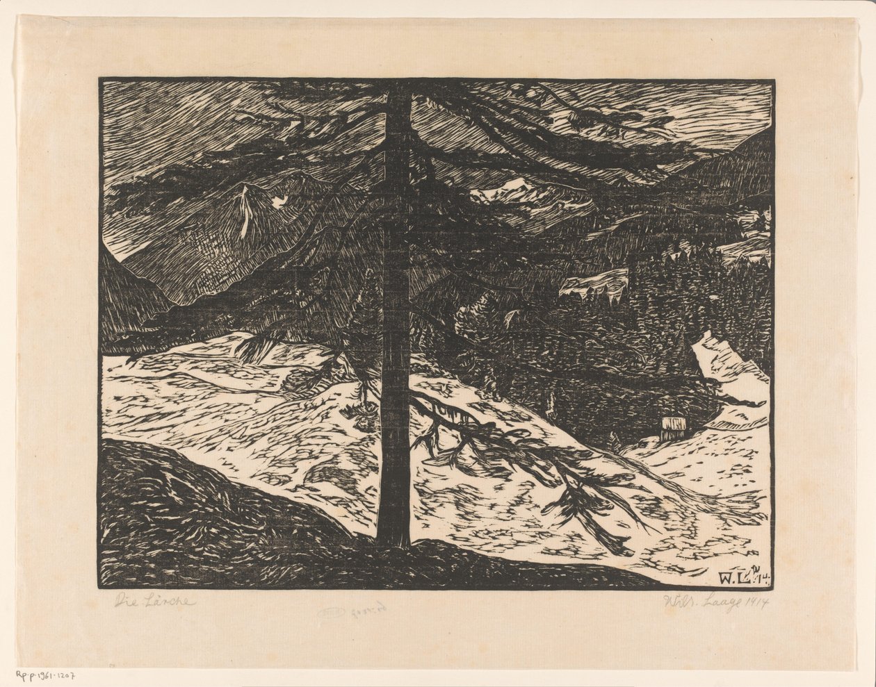 Die Lärche（实物上的原标题） 作者 Wilhelm Laage（艺术家签名）