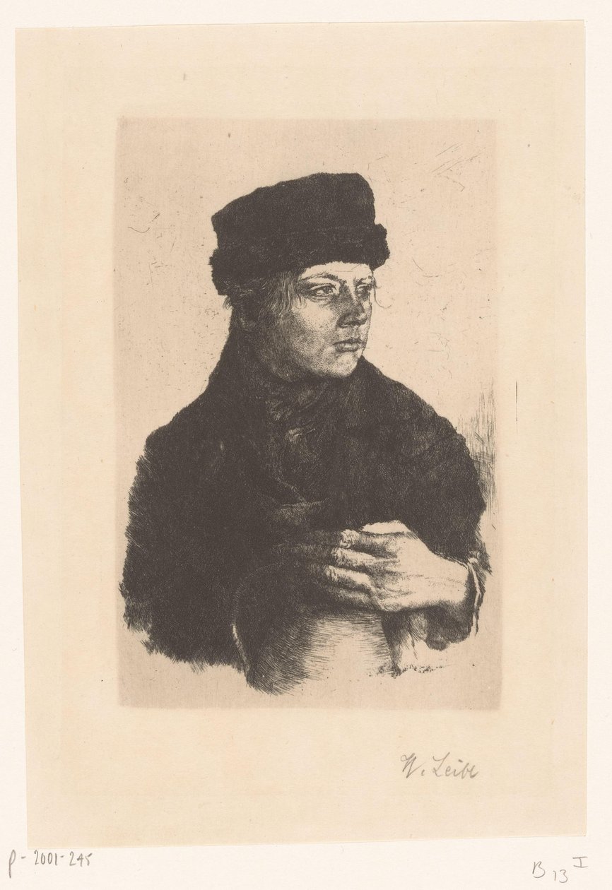 拿着水壶的农家男孩 作者 Wilhelm Maria Hubertus Leibl（艺术家签名）