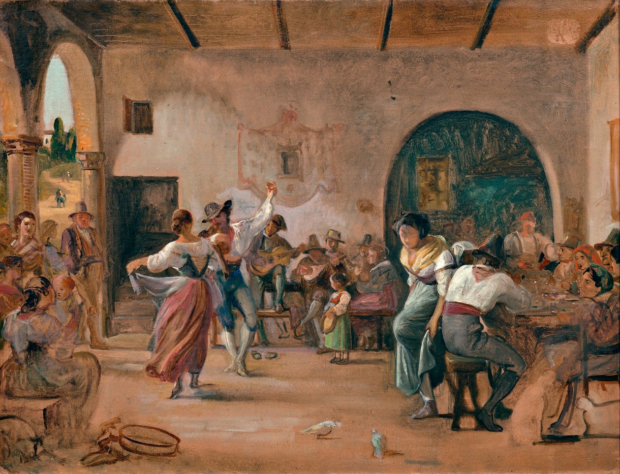 小餐馆里的舞蹈，约 1860 年（卡片油画） 作者 威廉·马斯特兰德