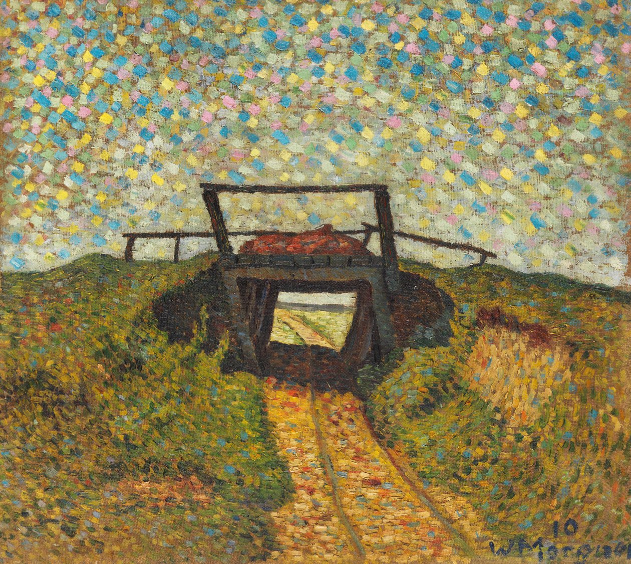 索斯特附近有一座小桥的风景，1910年。 作者 威廉·莫格纳