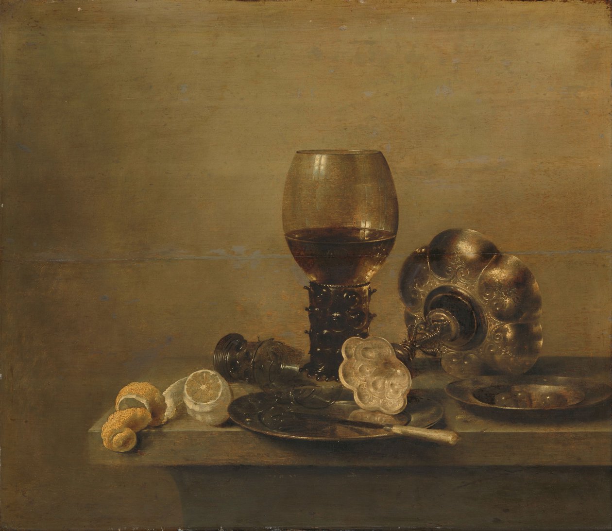 静物与碎玻璃，1642年 作者 威廉·克拉斯（Willem Claesz）。赫达