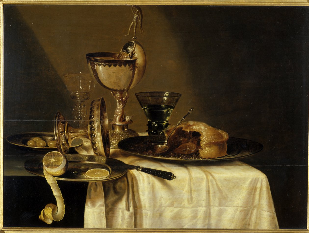 静物与Nautilus Goblet，1642年 作者 威廉·克拉斯（Willem Claesz）。赫达